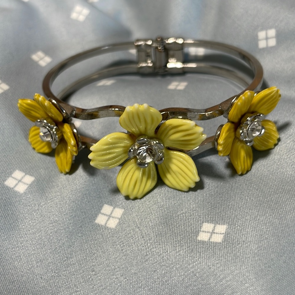 Silver and yellow floral cuff bracelet